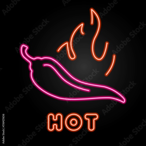 burning pepper neon sign, modern glowing banner design, colorful modern design trends on black background. Vector illustration.
