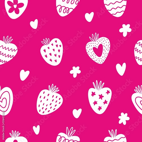 Vector children's pattern with strawberries, hand-drawn
