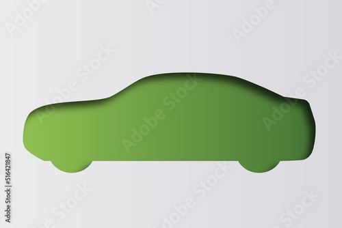 Simple unusual conceptual green car vector illustration in paper cut out style.