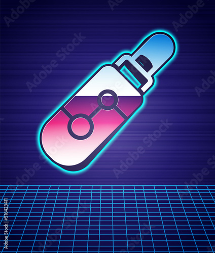 Retro style Electronic cigarette icon isolated futuristic landscape background. Vape smoking tool. Vaporizer Device. 80s fashion party. Vector