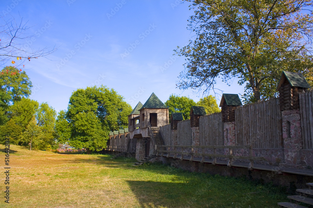 Modern fortress in Drevlyansky park in Korosten, Ukraine	
