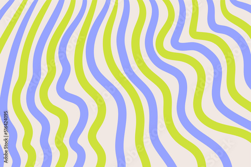 Abstract lines wave retro groovy background patterns. Violet and green stripes.