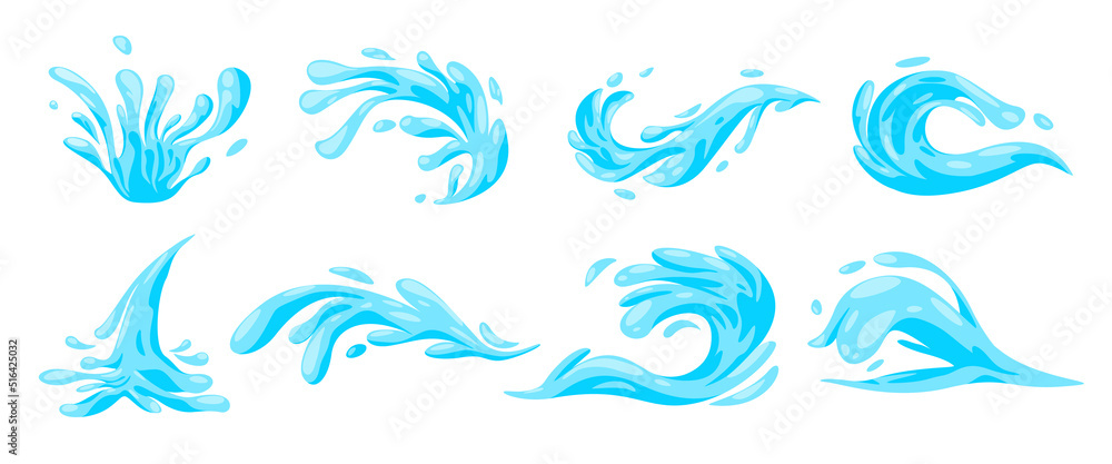 Water wave liquid blue sea splashing ocean marine fresh flow set collection illustration Water wave liquid blue sea splashing ocean marine fresh flow set collection illustration