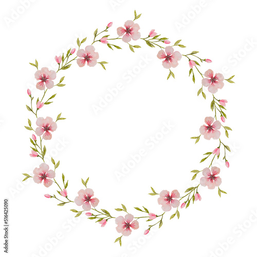 Floral watercolor round frame isolated on white background. © Natalia