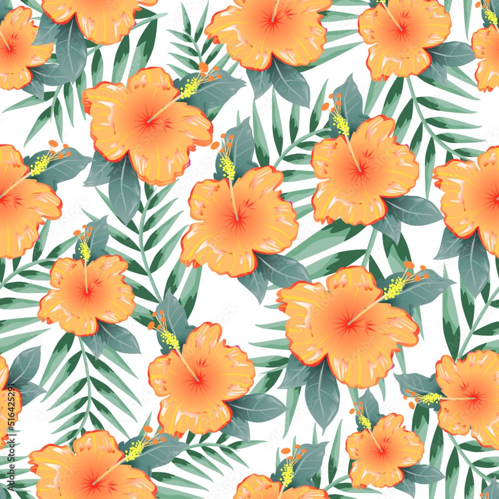 Tropical floral and leaf seamless pattern for wallpaper and background Tropical floral and leaf seamless pattern for wallpaper and background