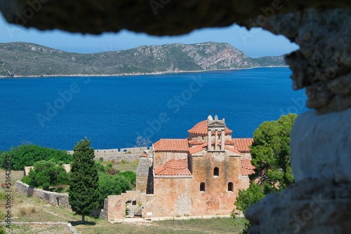 Pylos-Church at the Castle of Navarino Bay -Transfiguration of the Savior - Byzantine church. Greece photo