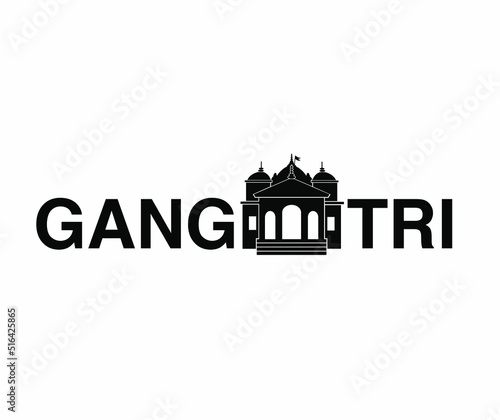 Gangotri typography with the temple of Gangotri dham. photo