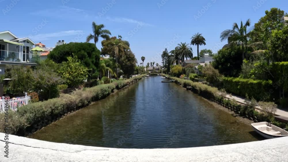 Moving view from bridge crossing the historic Venice Beach canals in Los Angeles, California. Moving view from bridge crossing the historic Venice Beach canals in Los Angeles, California.