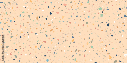 Terrazzo flooring seamless pattern composed of pieces of granite, quartz, glass and stone. Marble floor texture. Beige classic paving design. Abstract wall background. Retro venetian stone material