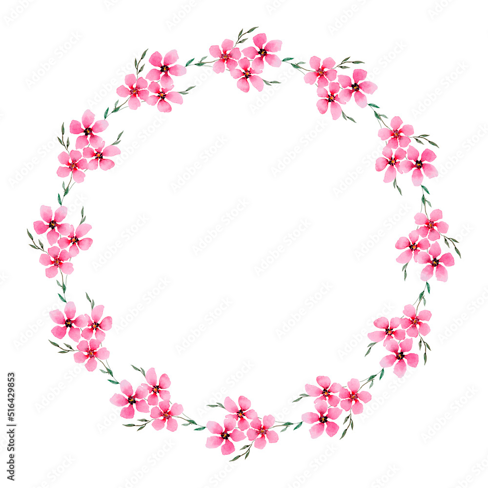 Watercolor floral wreath painted on a white background.