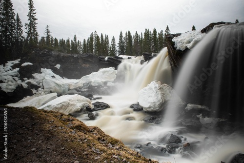 Long exposure shot of the Ristafallet waterfall in Jamtland, Sweden photo
