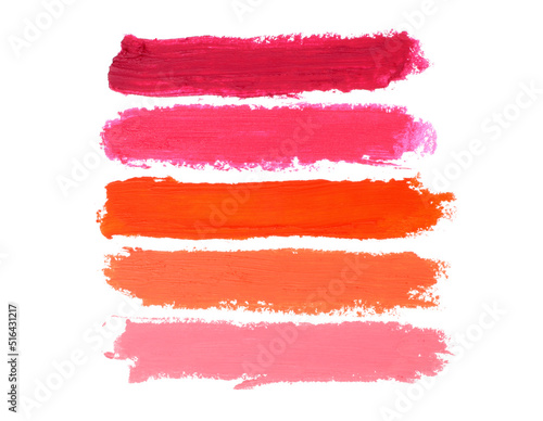 Color lipstick smears smudge on white background