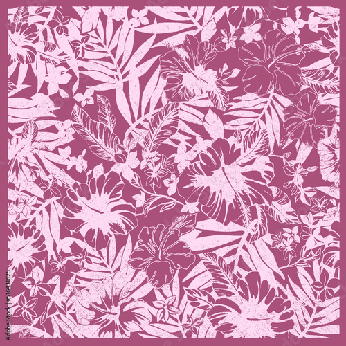 seamless pattern with flowers, seamless tropical design, one color design