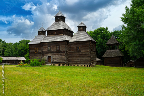 Ancient Slavic church. Old church. Ukrainian architecture