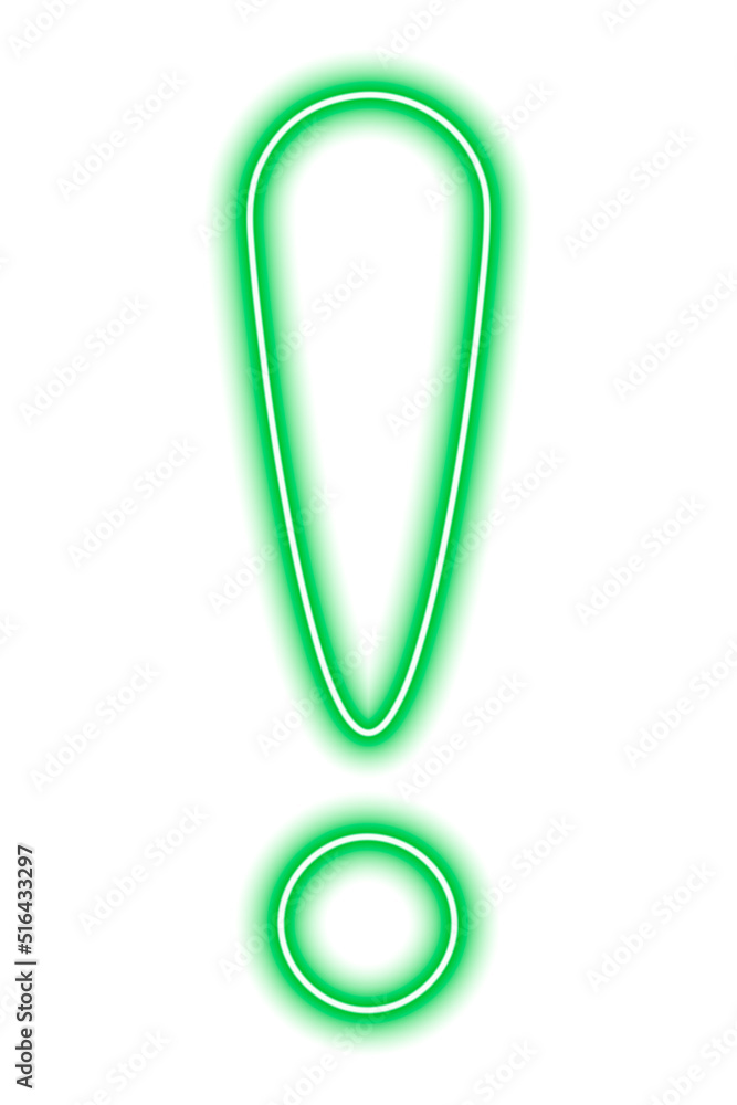 Green neon exclamation point isolated on white Green neon exclamation point isolated on white