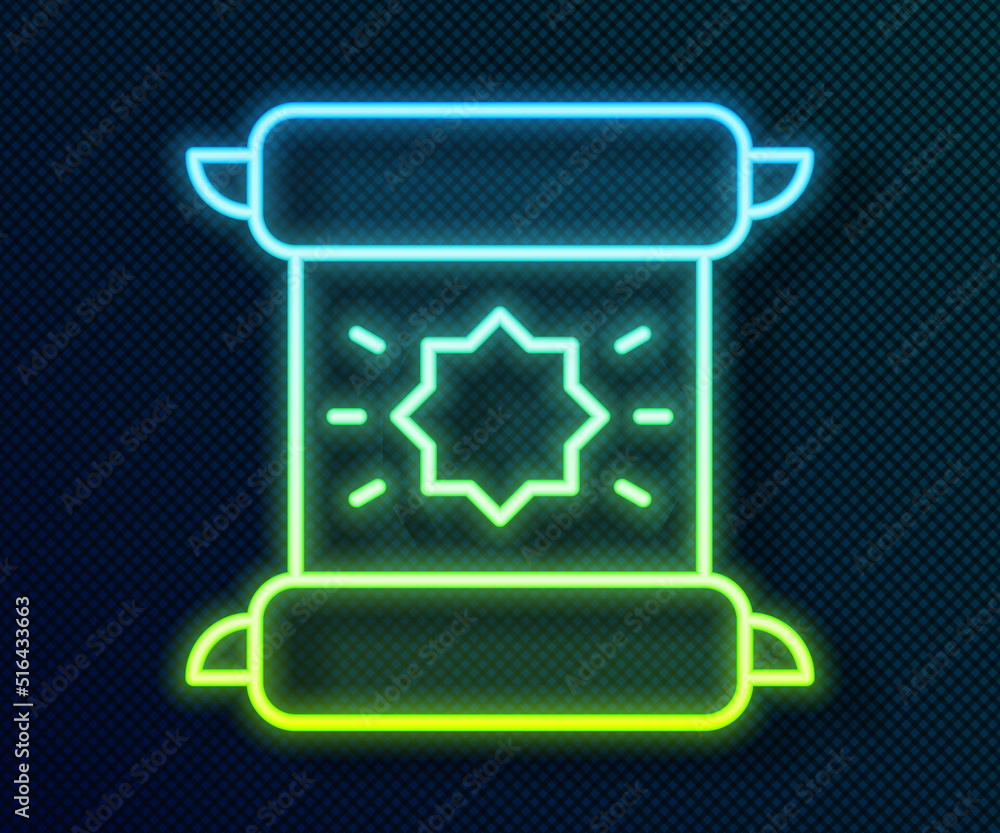 Glowing neon line Decree, paper, parchment, scroll icon icon isolated on black background. Vector Glowing neon line Decree, paper, parchment, scroll icon icon isolated on black background. Vector