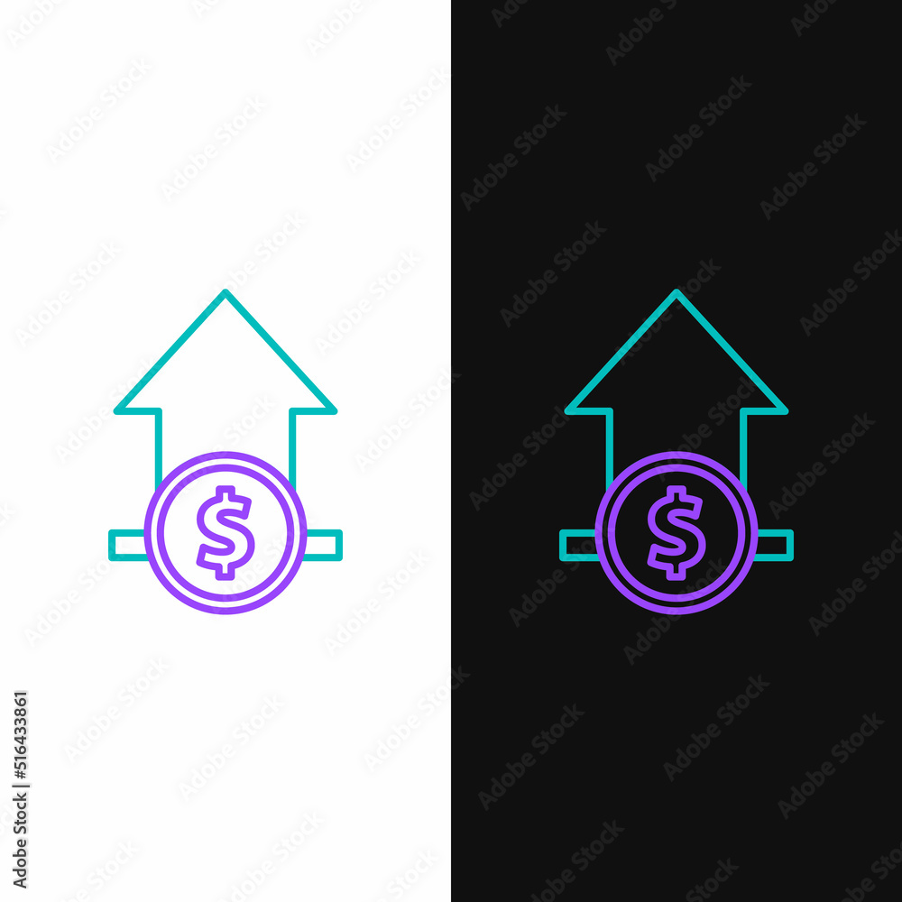 Line Financial growth and coin icon isolated on white and black background. Increasing revenue. Colorful outline concept. Vector Line Financial growth and coin icon isolated on white and black background. Increasing revenue. Colorful outline concept. Vector
