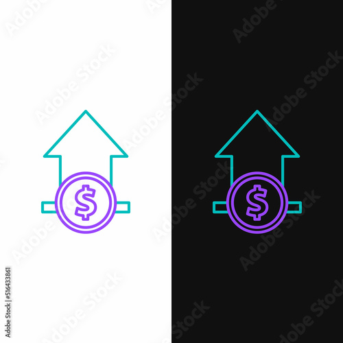 Line Financial growth and coin icon isolated on white and black background. Increasing revenue. Colorful outline concept. Vector