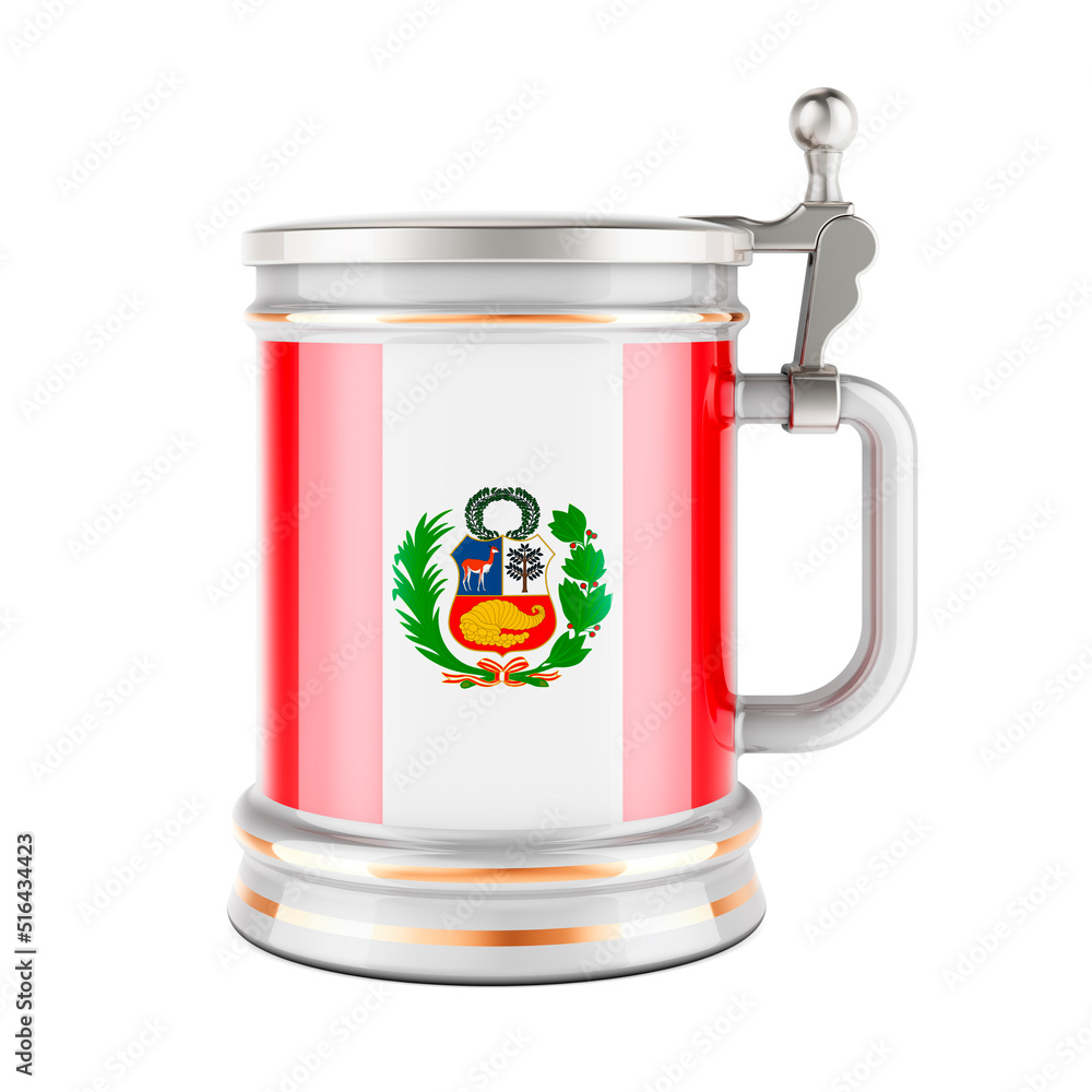 Obraz premium Beer mug with Peruvian flag, 3D rendering