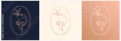 Logo template in linear style. Scat in flowers. Esoteric illustration for astrologer, shop, beauty salon