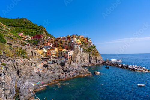 Beautiful view of the city on the rock, Manarola, Italy, Liguria, Cinque Terre, Europe © fotomolka