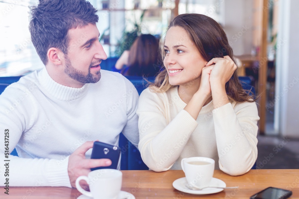 Happy couple of lover, man and woman Relationship concept with boyfriend and girlfriend at first date Happy couple of lover, man and woman Relationship concept with boyfriend and girlfriend at first date