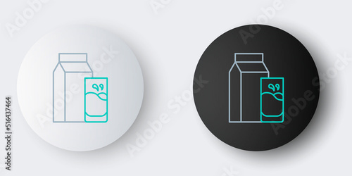 Line Paper package for kefir and glass icon isolated on grey background. Dieting food for healthy lifestyle and probiotics fulfillment. Colorful outline concept. Vector