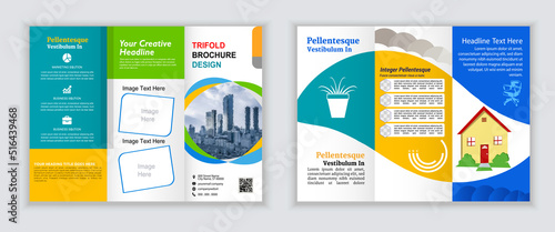 modern trifold business Leaflet brochure template. Creative Flyer template flat design set. geometric abstract business brochure. Corporate minimalist promotion layout. Professional trend brochure.