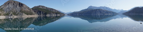 panoramic view of lake serre ponçon alps france with perfect mirror reflection of the mountains