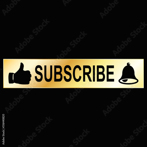 Golden like and subscribe banner. Hand like bell and subscribe internet banner