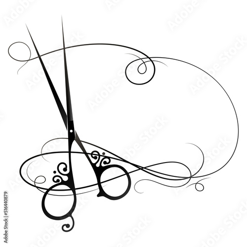 Hair stylist scissors and hair curl. Unique design for beauty and hair salon