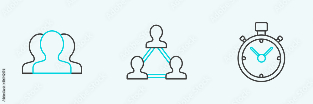 Set line Stopwatch, Users group and Project team base icon. Vector Set line Stopwatch, Users group and Project team base icon. Vector