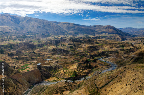 Vista de terrazas del Inca en el cañón del colca - Terrazas incas, Valle del Colca,  Perú. photo