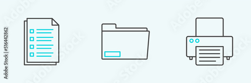 Set line Printer, File document and Document folder icon. Vector © Oksana