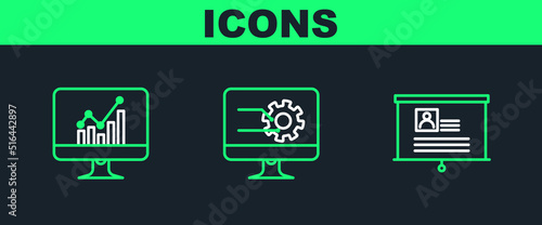 Wallpaper Mural Set line Board with resume, Computer monitor graph chart and icon. Vector Torontodigital.ca