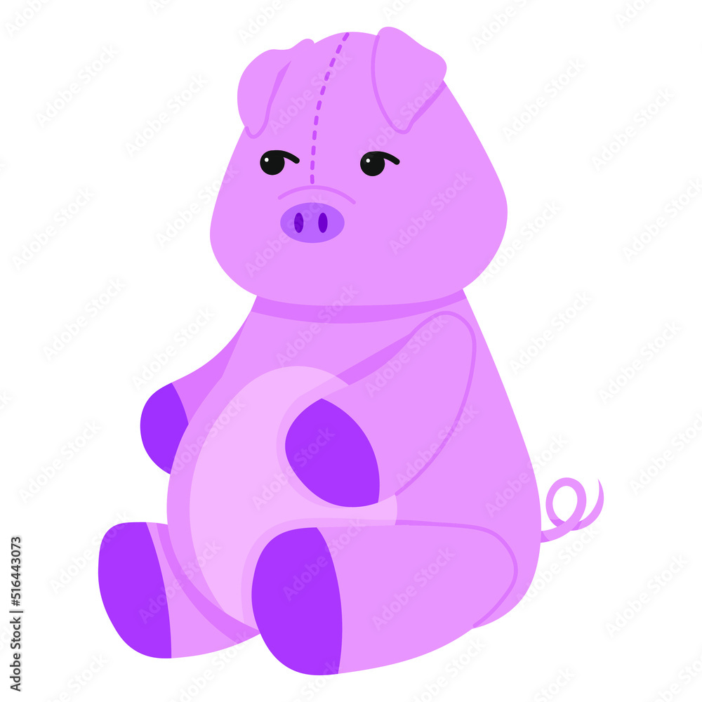Cute stuffed pig. Vector illustration in a flat style. Plush toy pig Cute stuffed pig. Vector illustration in a flat style. Plush toy pig