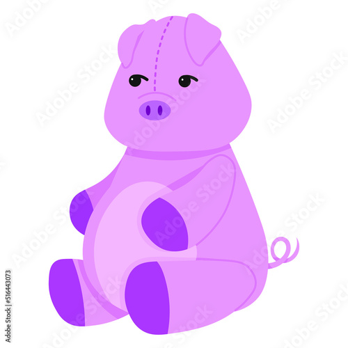 Cute stuffed pig. Vector illustration in a flat style. Plush toy pig