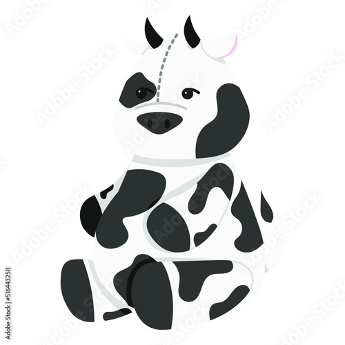 Cute plush cow Vector illustration in flat style. Plush cow toy