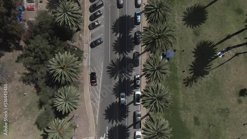 Aerial view of cars driving on a narrow road in the Elysian Park, Los Angeles, California, USA photo