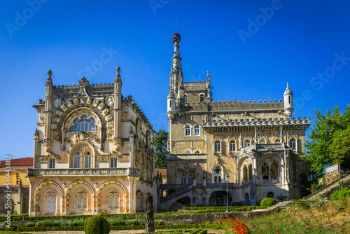 Bussaco palace located in the portuguese thermal region of Luso, worldwide known by it´s mineral waters. Palace in the woods in the protected forest of Bussaco photo