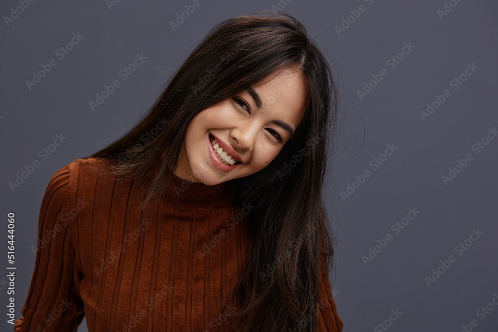 Brunette brown sweater glamor posing smile fashion Lifestyle Brunette brown sweater glamor posing smile fashion Lifestyle