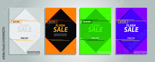 banner sale flash sale 4 sets of bright colorful elegant simple 3d mock up vector design