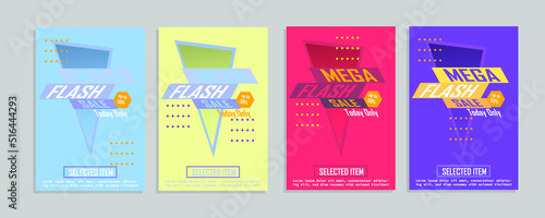 banner sale flash sale 4 sets of bright colorful elegant simple 3d mock up vector design