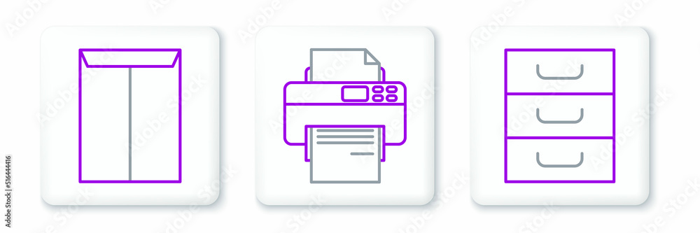 Set line Drawer with documents, Envelope and Printer icon. Vector Set line Drawer with documents, Envelope and Printer icon. Vector