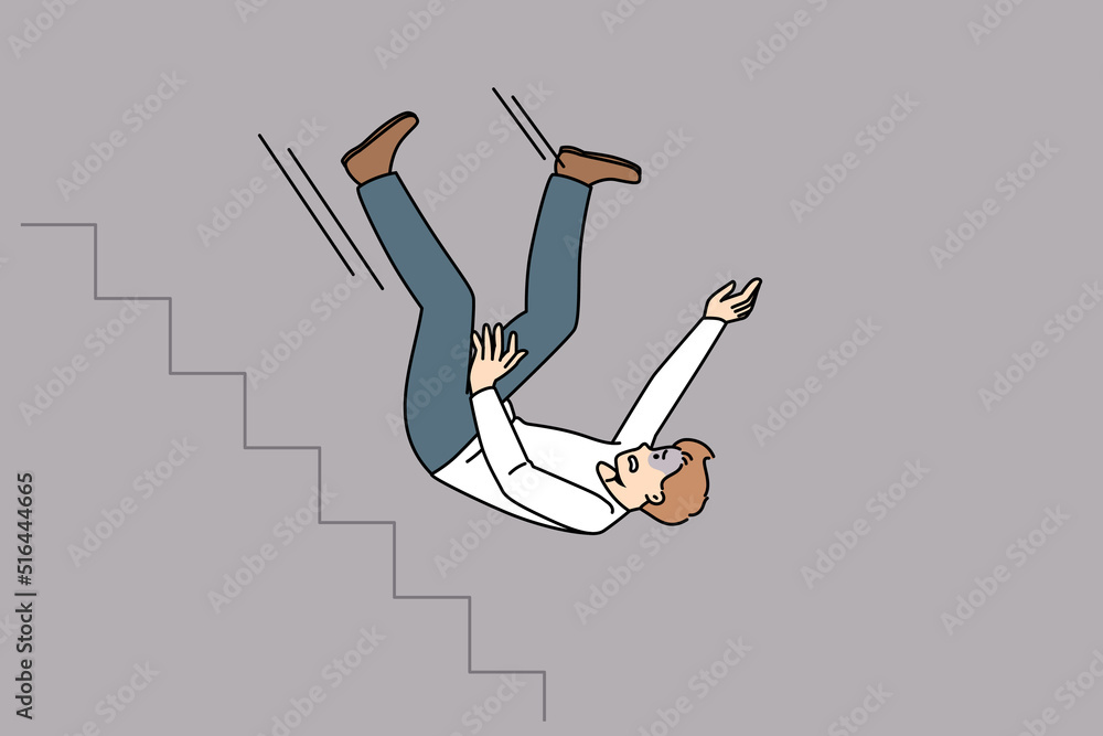 Unhappy man fall down stairs of career ladder suffer work crisis in ...