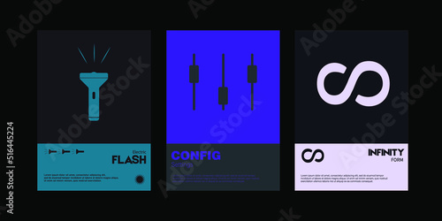 Meta modern aesthetics of swiss design poster collection layout. Brutalist-inspired vector graphics template set featuring bold typography and abstract geometric shapes.