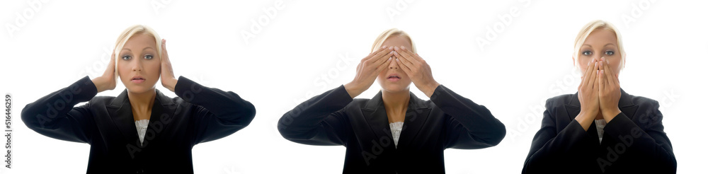 See, Hear, Speak No Evil on White Background See, Hear, Speak No Evil on White Background