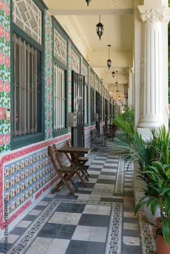 Five-foot passage way with chequered tiles, pre-war terrace houses in Chinese Baroque style photo