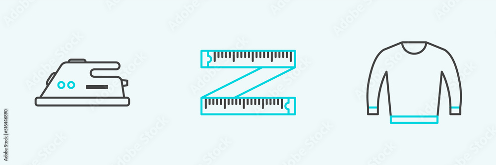 Set line Sweater, Electric iron and Tape measure icon. Vector