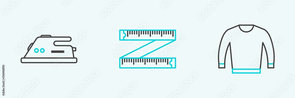 Set line Sweater, Electric iron and Tape measure icon. Vector Set line Sweater, Electric iron and Tape measure icon. Vector